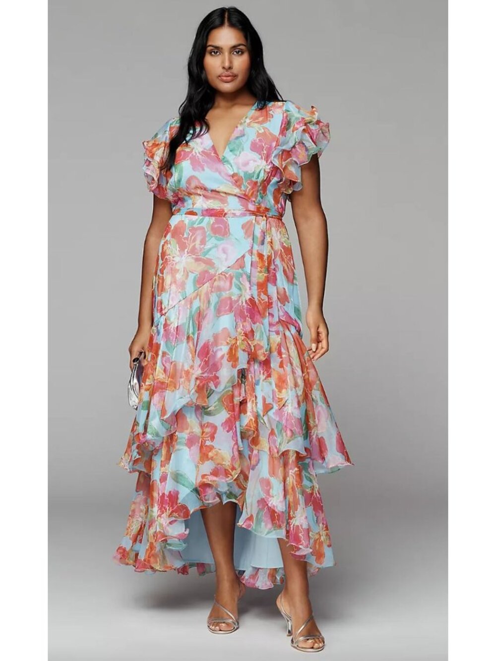Anthropologie Hutch Samara Ruffle Midi Wrap Dress Size 2X in Pink Floral